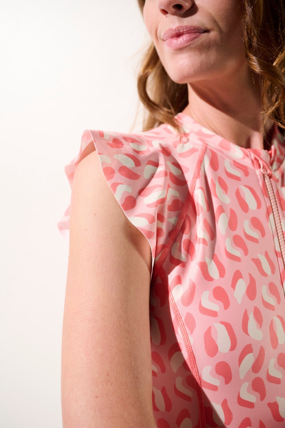 Maillot de bain anti-UV manches courtes - Pacific, rose à motifs, élégant, pour femme, protection solaire UPF 50+