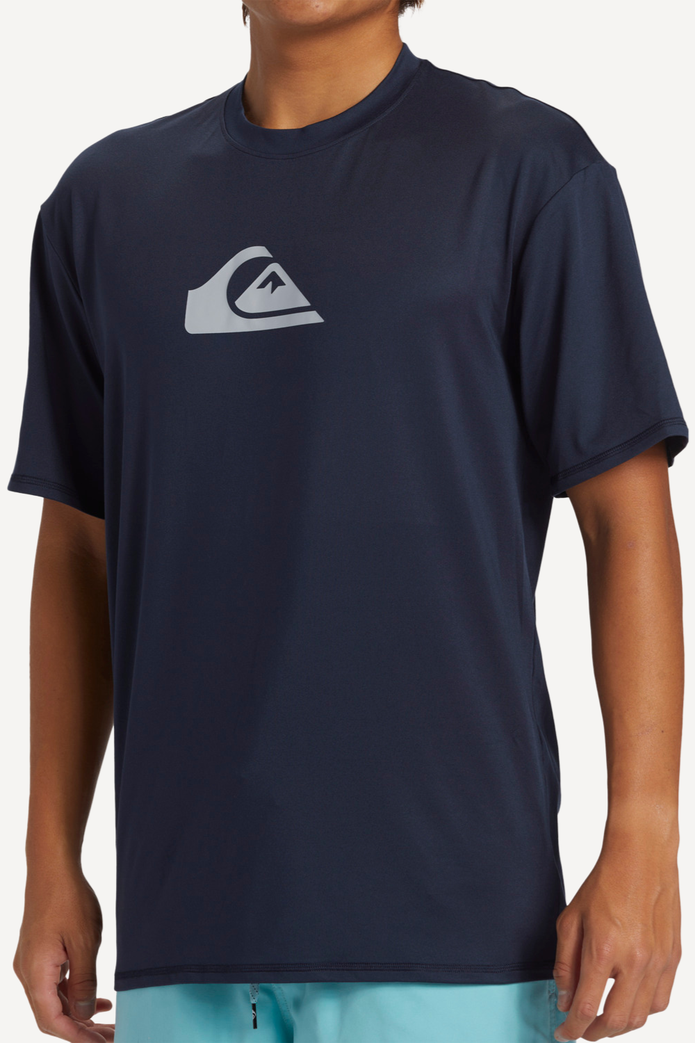 T-shirt anti-UV bleu marine pour homme, léger et respirant, idéal pour la plage avec protection solaire UPF 50+.