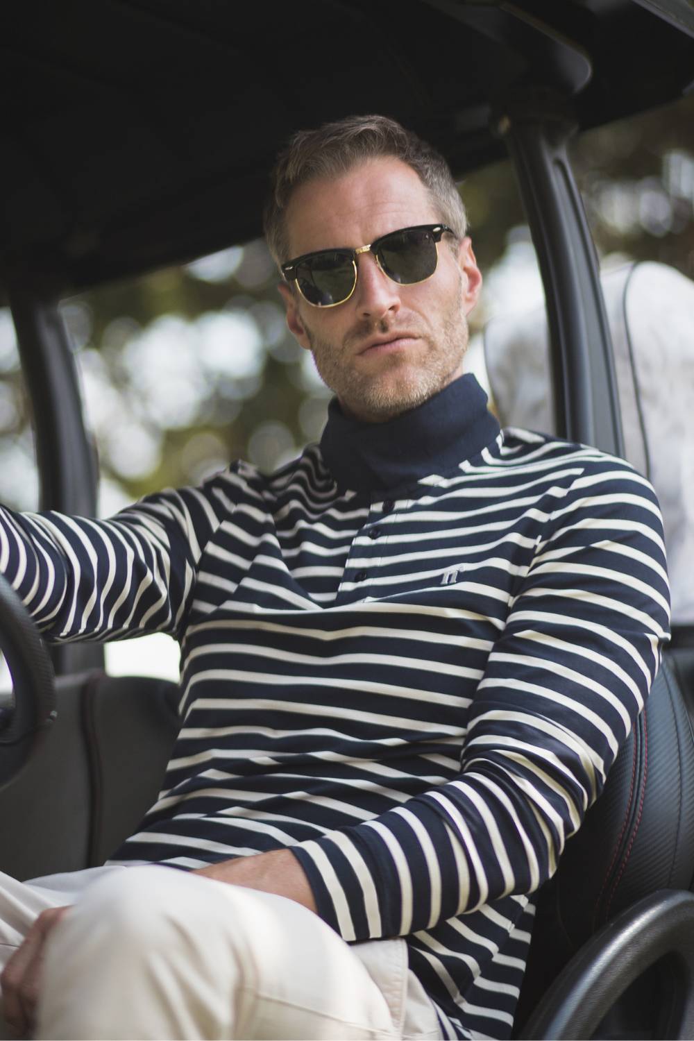 Polo anti-UV homme à manches longues Marinière Bleue Nuvées - KER SUN