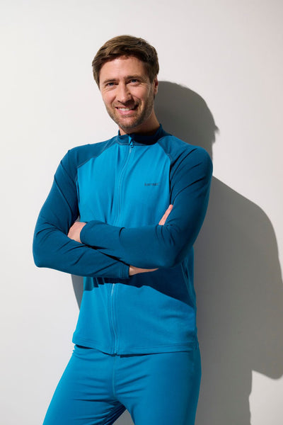 Veste de bain anti-UV - Moorea bleue pour homme, légère et UPF 50+, idéale pour activités aquatiques.