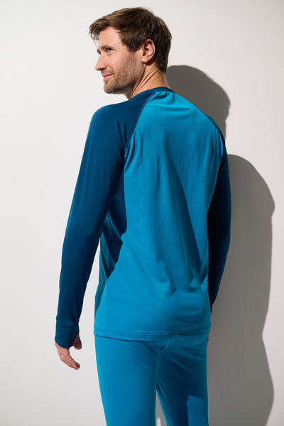 T-shirt de bain anti-UV - Moorea pour homme, en bleu, manches longues, léger et respirant, protection solaire UPF 50+.