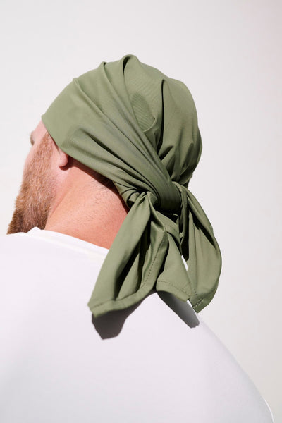 Bandana anti-UV - Oasis vert olive, léger et respirant, idéal pour hommes en été sous le soleil.