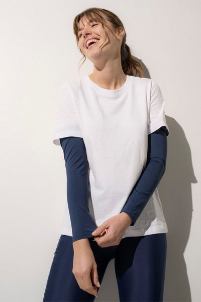 Manches anti-UV - Gobi, femmes, t-shirt blanc avec manches longues anti-UV bleu, protection solaire UPF 50+.