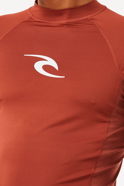 T-shirt de bain anti-UV - Waves pour homme, en lycra rouge, UPF 50+ pour protection solaire lors des sports aquatiques.