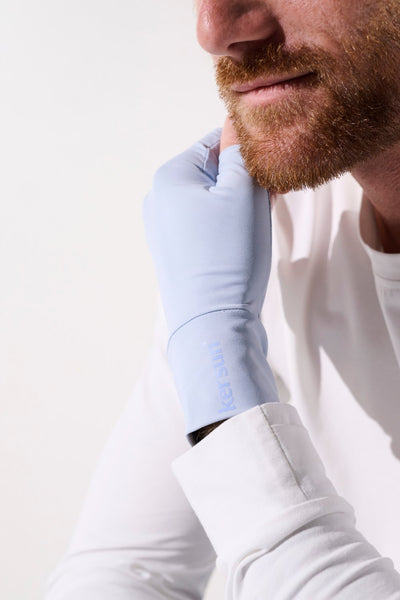 Mitaines anti-UV Gobi bleu clair pour homme, offrant protection solaire UPF 50+ et confort lors d'activités extérieures.
