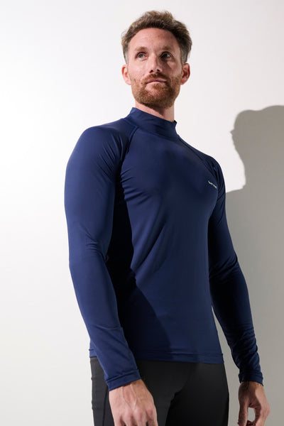 T-shirt de bain anti-UV - Malibu pour homme en bleu marine, coupe ajustée, protection solaire UPF 50+.