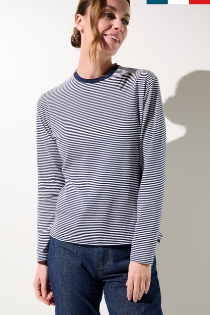 T-shirt anti-UV - La Rochelle rayé pour femme, manches longues, UPF 50+, léger et confortable pour la vie quotidienne.