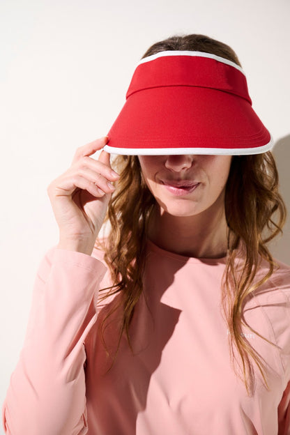 Visière anti-UV - Augusta rouge pour femme, protection solaire UPF 50+ idéale pour les activités en extérieur.