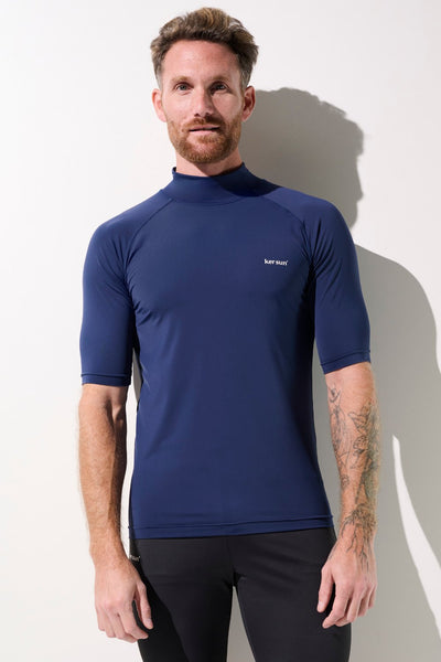 T-shirt de bain anti-UV - Malibu pour homme, bleu, coupe ajustée, UPF 50+ pour protection solaire.