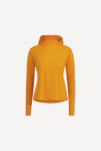 Sweat-shirt anti-UV jaune pour femme, léger et élégant, offrant protection solaire UPF 50+.