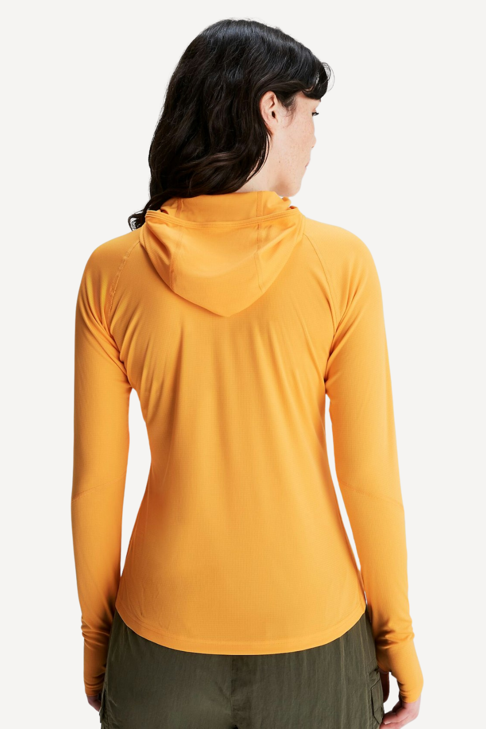 Sweat-shirt anti-UV pour femme, dos en tissu léger orange, idéal pour la protection solaire UPF 50+.
