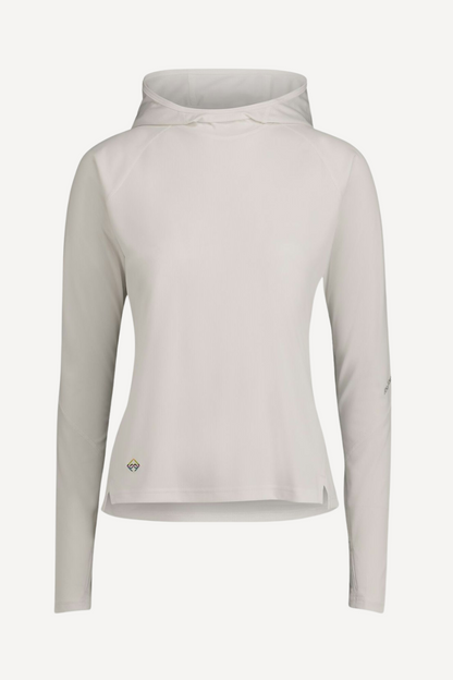 Sweat-shirt anti-UV blanc UPF50+ pour femme, léger et respirant, parfait pour la protection solaire quotidienne.