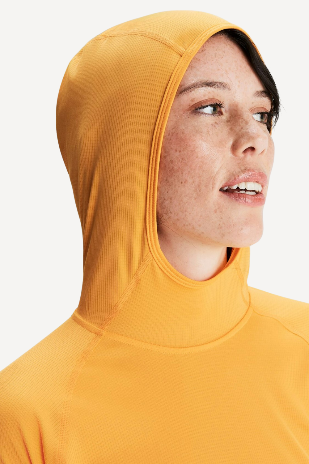 Sweat-shirt anti-UV orange pour femme, léger, respirant, avec capuche et protection solaire UPF 50+.