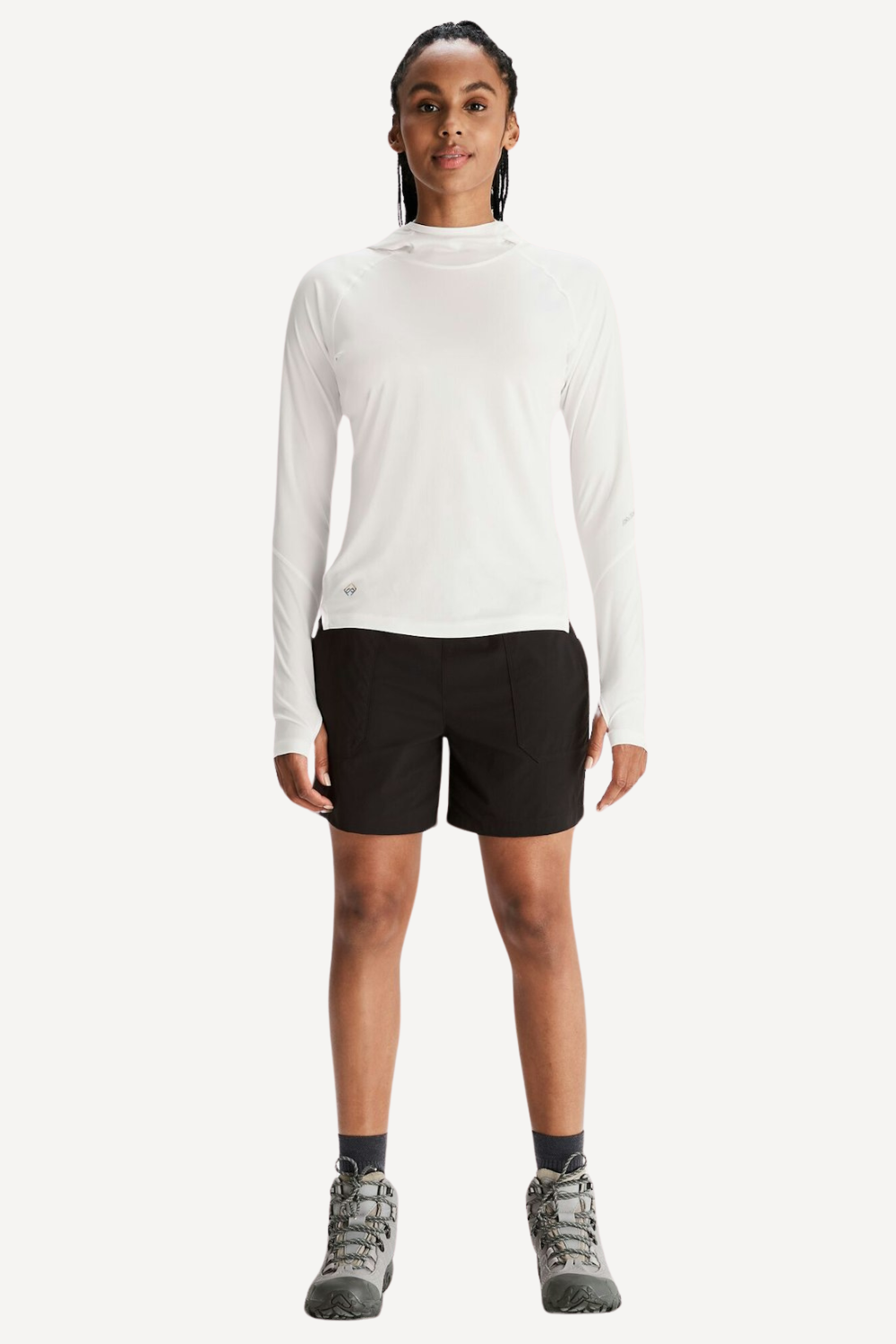 Sweat-shirt anti-UV blanc UPF50+ pour femme, idéal pour des activités en plein air et protection solaire.