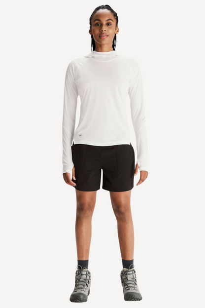 Sweat-shirt anti-UV blanc UPF50+ pour femme, idéal pour des activités en plein air et protection solaire.