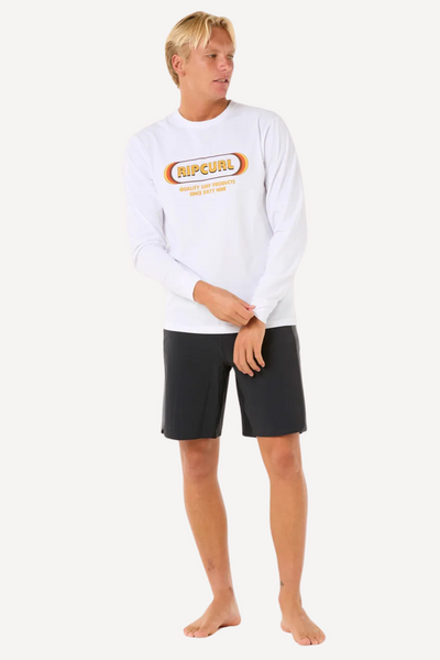 T-shirt de bain anti-UV blanc à manches longues pour homme, UPF 50+, parfait pour la plage, marque Rip Curl.