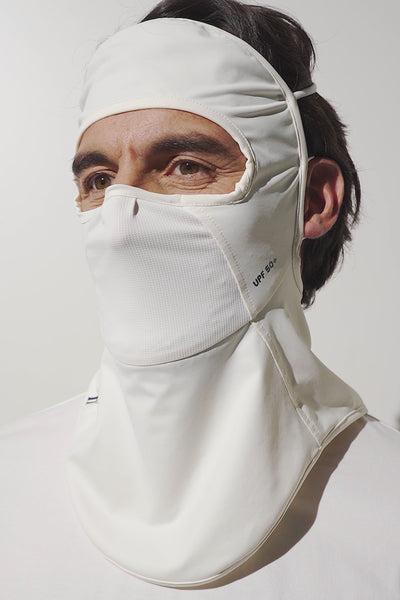 Masque protection visage anti-UV - Mojave en blanc, UPF 50+, léger, respirant, idéal pour les activités extérieures.