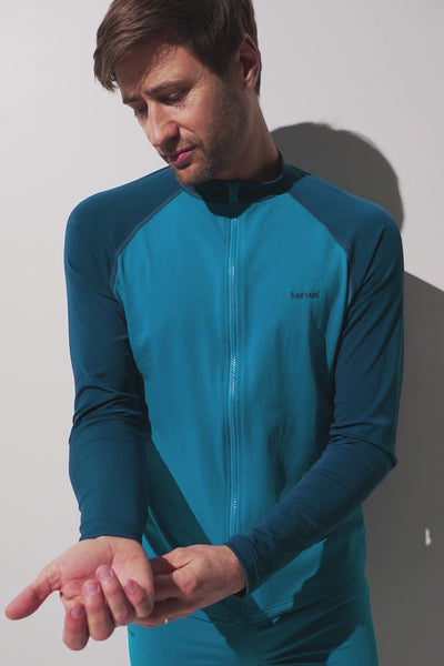 Veste de bain anti-UV - Moorea pour homme, en lycra turquoise, confort et protection solaire UPF 50+.