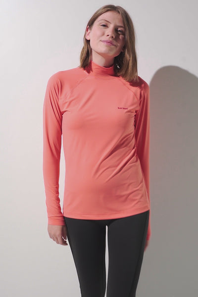 T-shirt de bain anti-UV - Malibu pour femme, manches longues, en lycra, couleur corail, protection solaire UPF 50+.